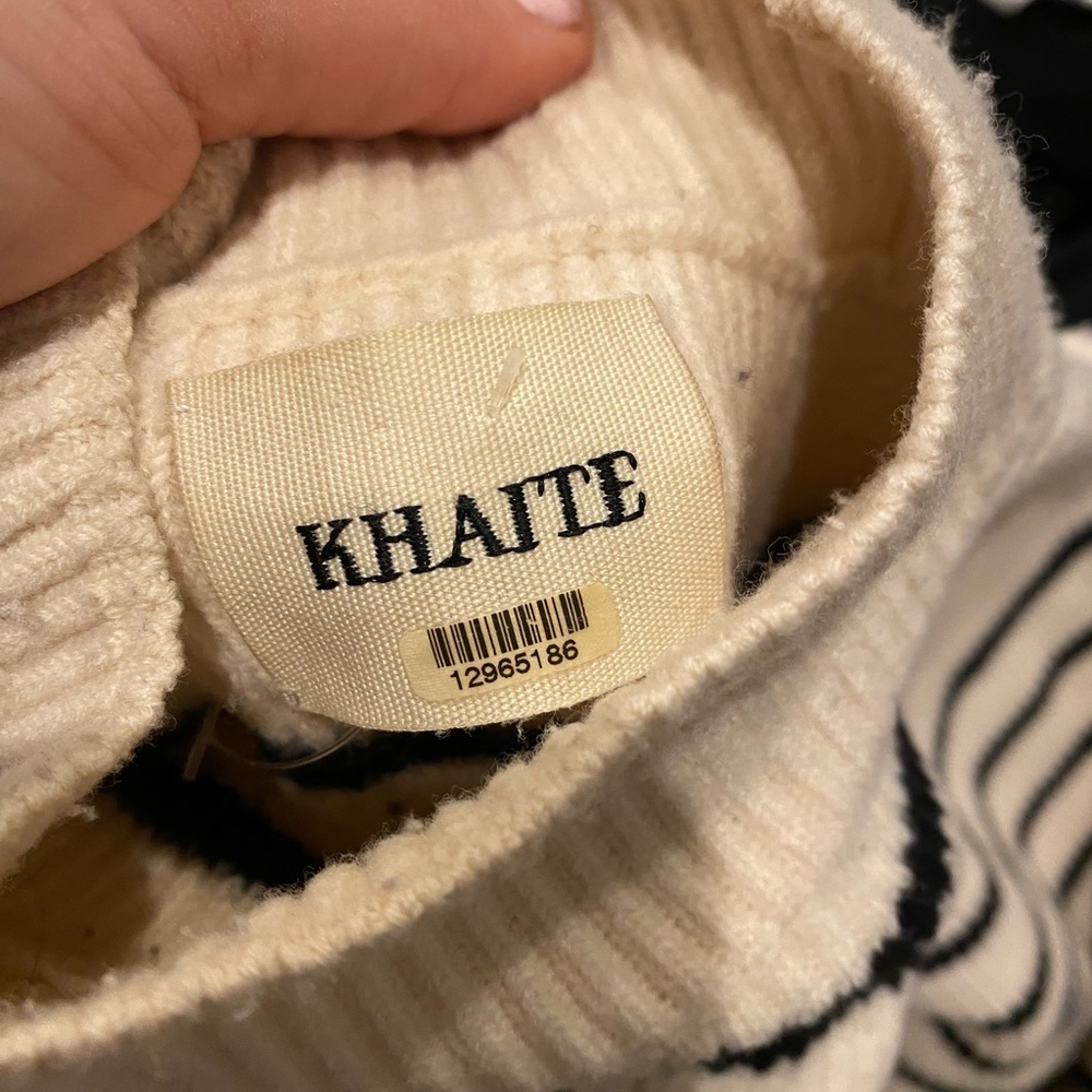 KHAITE Striped Cream and Black Mock Neck Sweater - Picture 7 of 7